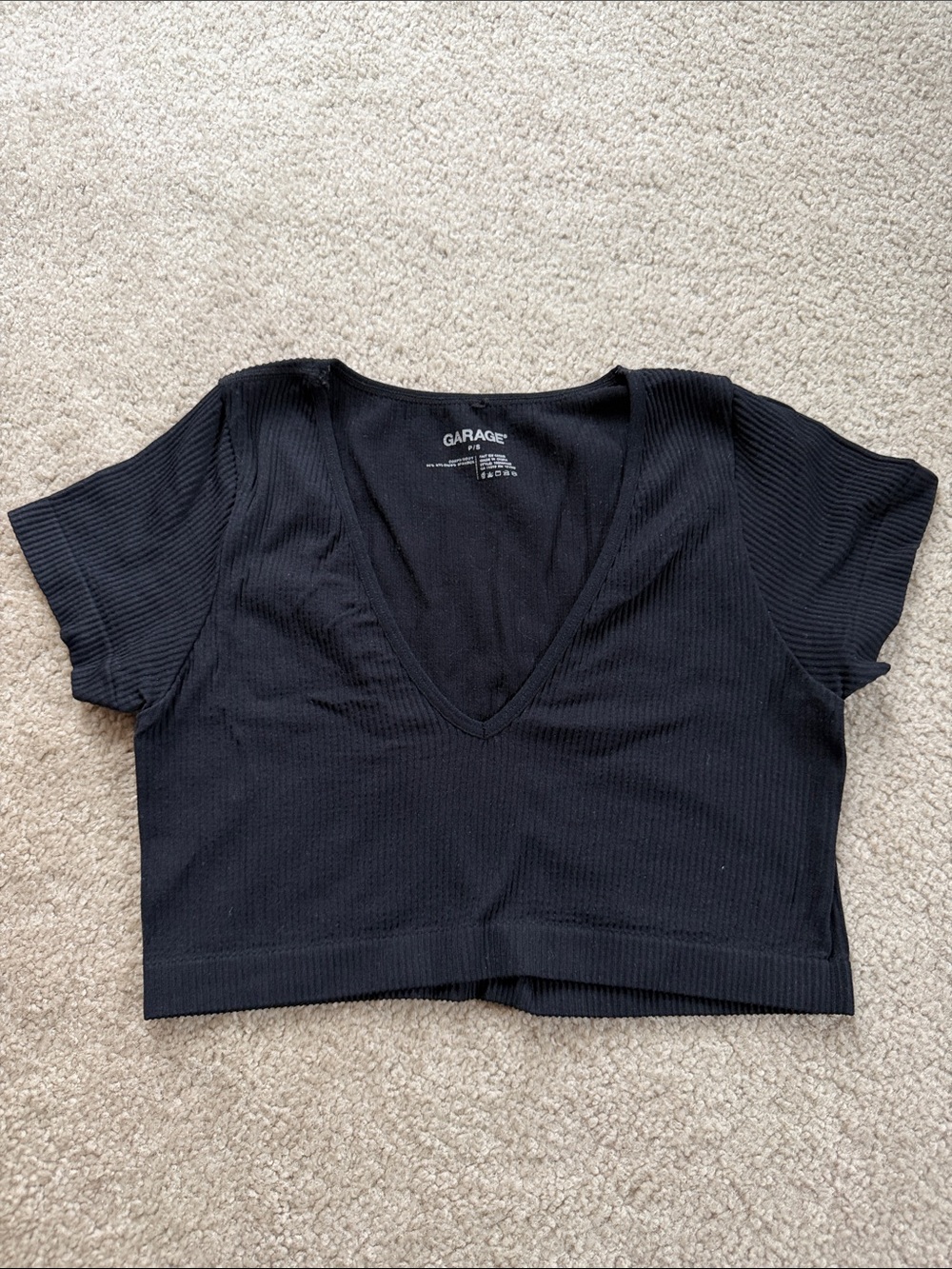 Garage Black Ribbed V-Neck Crop Top